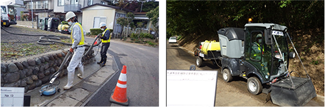 道路除染(吸引型高圧洗浄・乗用型高圧吸引洗浄)