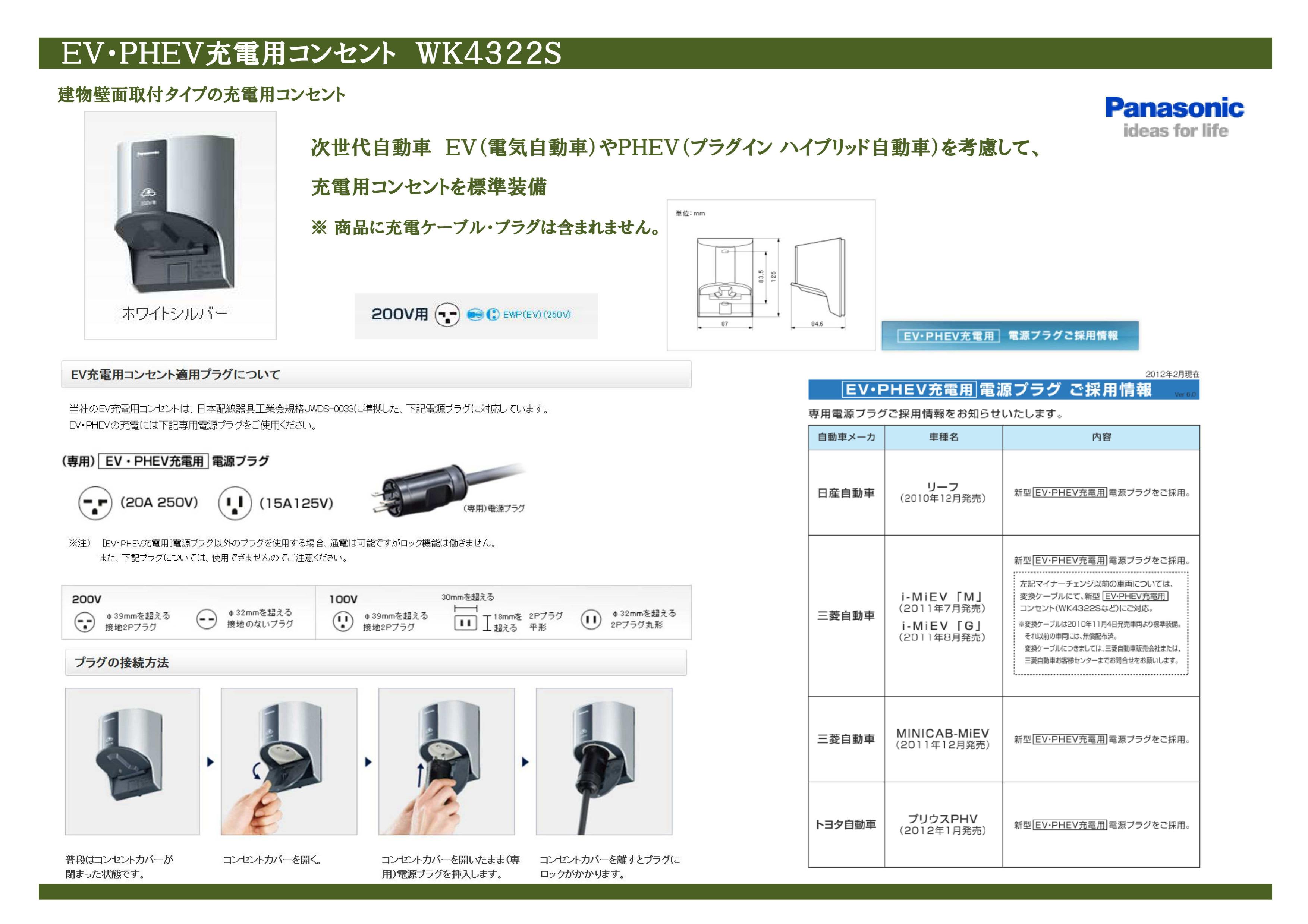 EV・PHEV充電用コンセント WK4322S